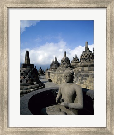 Framed Buddha statue in front of a temple, Borobudur Temple, Java, Indonesia Print