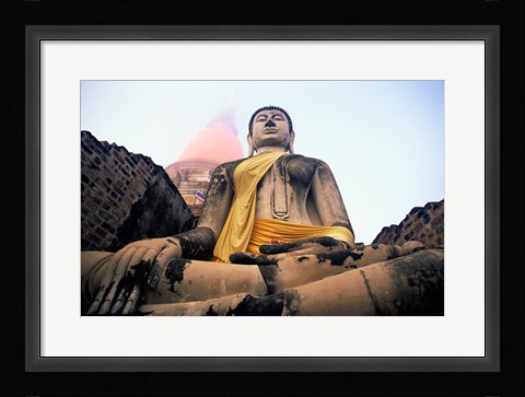 Framed Statue of Buddha, Wat Yai Chai Mongkhon, Ayutthaya, Thailand Print