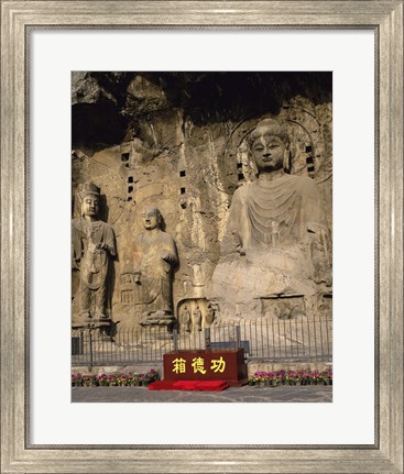 Framed Buddha Statue in a Cave, Longmen Caves, Luoyang, China Vertical Print