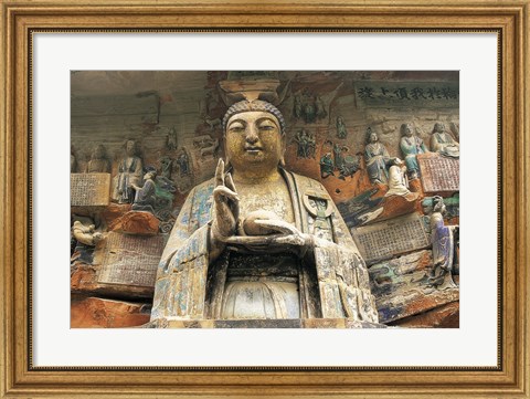 Framed Buddhist Cliff Sculptures, Dazu, China Print