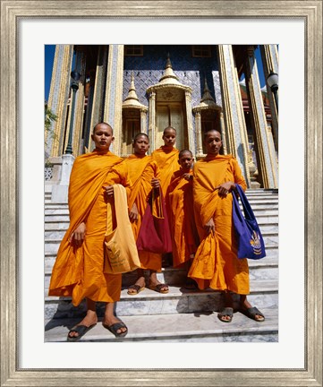 Framed Group of monks, Wat Phra Kaeo Temple of the Emerald Buddha, Bangkok, Thailand Print