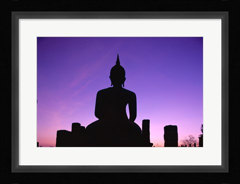 Framed Silhouette of the Seated Buddha, Wat Mahathat, Sukhothai, Thailand Print