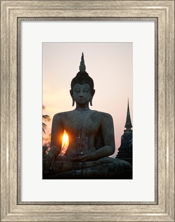 Framed Seated Buddha at Sunset, Wat Mahathat, Sukhothai, Thailand Print