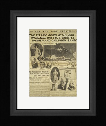 Framed New York Herald front page about the Titanic Disaster Print