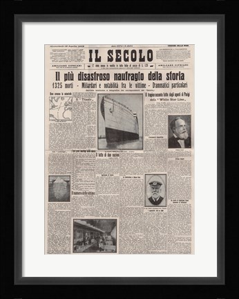 Framed Italian Front Page about the Titanic Disaster Print