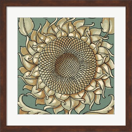 Framed Sunflower Woodblock I Print