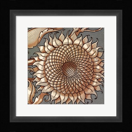 Framed Sunflower Woodblock IV Print