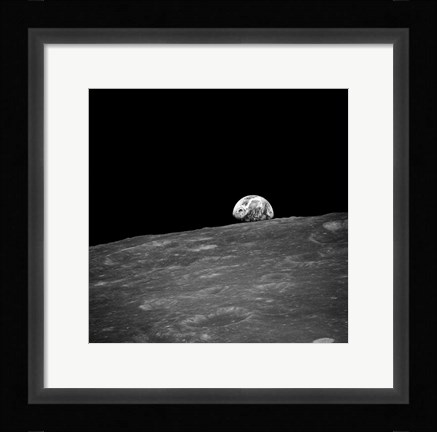 Framed first photograph taken by humans of Earthrise during Apollo 8. Print