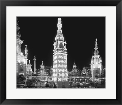 Framed Night in Luna Park, Coney Island, NY Print