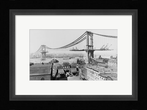 Framed Manhattan Bridge Construction, 1909 far Print