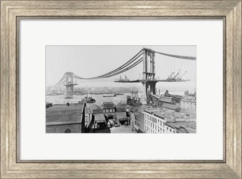 Framed Manhattan Bridge Construction, 1909 far Print