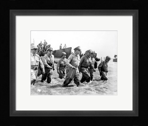 Framed Gen. Douglas MacArthur Wades Ashore During Initial Landings at Leyte, Philippine Islands Print