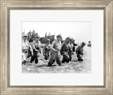 Framed Gen. Douglas MacArthur Wades Ashore During Initial Landings at Leyte, Philippine Islands Print