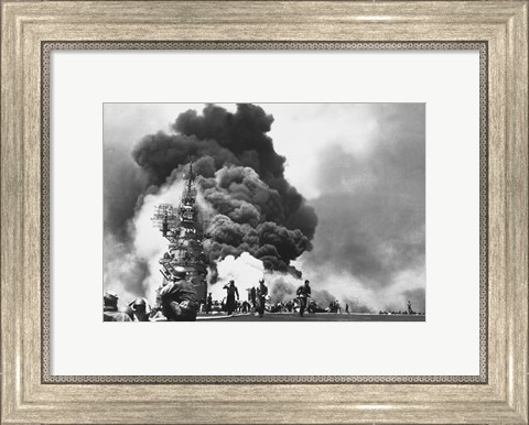 Framed USS Bunker Hill Hit by Two Kamikazes Print