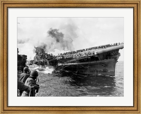Framed Attack on Carrier USS Franklin March 1945 Print