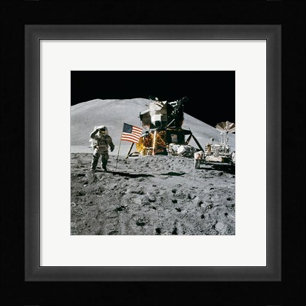 Framed Apollo 15 Lunar Module Pilot James Irwin Salutes the U.S. Flag Print