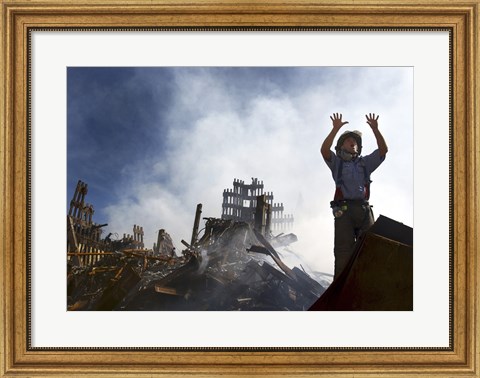 Framed New York City Fireman Calls for 10 More Rescue Workers, World Trade Center Print