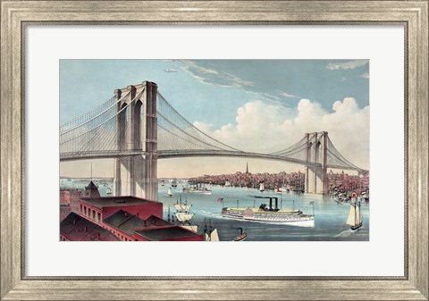 Framed Great East River Suspension Bridge Print