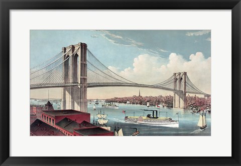 Framed Great East River Suspension Bridge Print