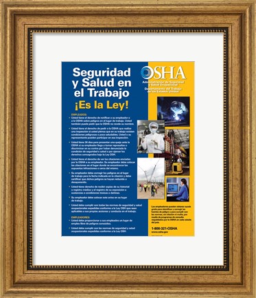 Framed OSHA Job Safety and Health Spanish Version 2012 Print