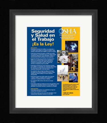 Framed OSHA Job Safety and Health Spanish Version 2012 Print