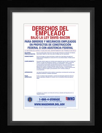 Framed Employee Rights Under the Davis-Bacon Act Spanish Version 2012 Print