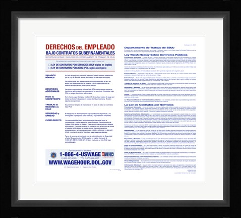 Framed Employee Rights on Government Contracts Spanish Version 2012 Print