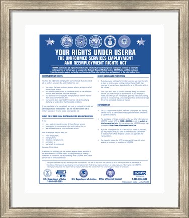 Framed USERRA Uniformed Services Employment and Reemployment Rights Act Print