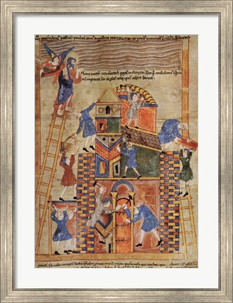 Framed Illustration to the Old English Illustrated Hexateuch showing the construction of the Tower of Babel. Print