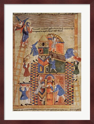 Framed Illustration to the Old English Illustrated Hexateuch showing the construction of the Tower of Babel. Print