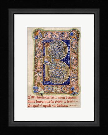 Framed Illuminated Manuscript, Psalter. Inhabited Initial B of Psalm 1 Print
