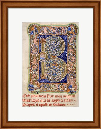 Framed Illuminated Manuscript, Psalter. Inhabited Initial B of Psalm 1 Print