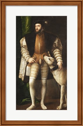 Framed Emperor Carlos V with a Dog Print