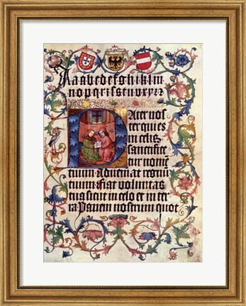 Framed Textura Alphabet and Lord&#39;s Prayer in Latin Print