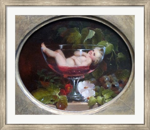 Framed Cupid in a Wine Glass Print