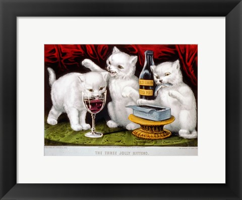 Framed Three Jolly Kittens: At The Feast Print