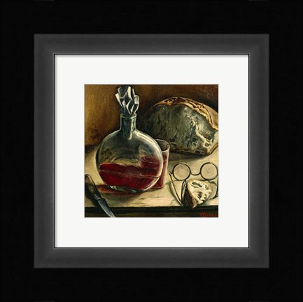 Framed Still Life with Jug of Wine, Bread and Glasses Print