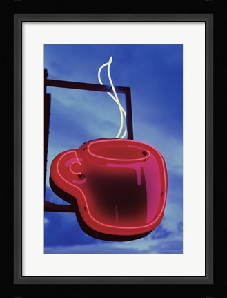 Framed Neon Coffee Cup Sign Print