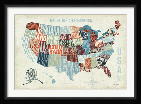 Framed USA Modern Blue Print