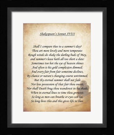 Framed Shakespeare's Sonnet 18 Print