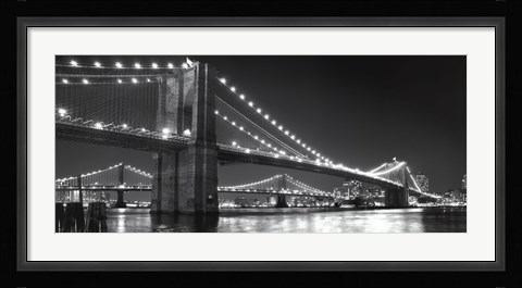 Framed Brooklyn Bridge and Manhattan Bridge at Night Print