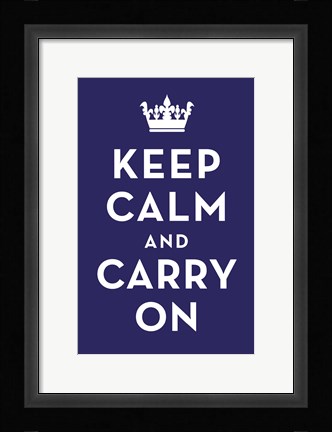Framed Keep Calm and Carry On (Dark Blue) Print