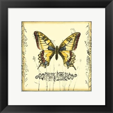 Framed Butterfly and Wildflowers I Print