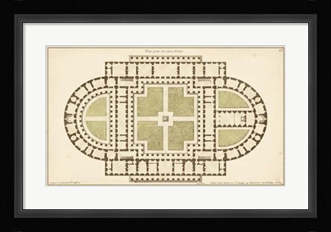 Framed Antique Garden Plan I Print