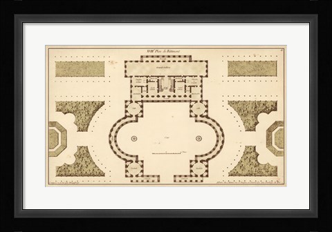 Framed Antique Garden Plan II Print