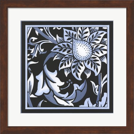 Framed Blue &amp; White Floral Motif II Print