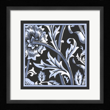 Framed Blue &amp; White Floral Motif IV Print