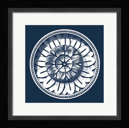 Framed Classic Medallion on Navy IV Print