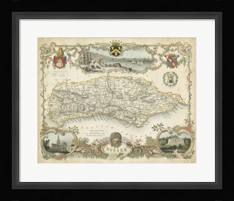 Framed Map of Sussex Print