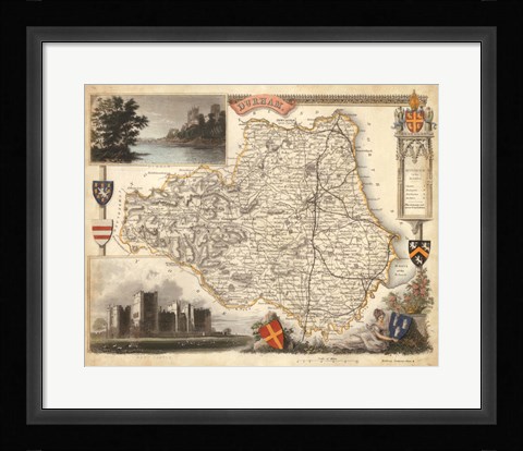 Framed Map of Durham Print